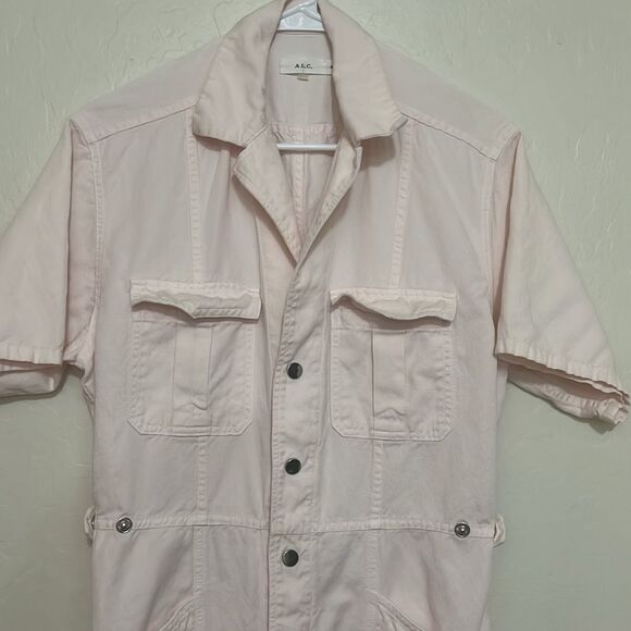 A.L.C. Petra Morganite Pink Contemporary Feminine Pockets Buttons Boho Jumpsuit - Picture 7 of 16